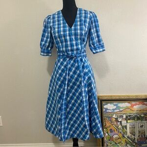 eShakti Blue Plaid Wrap Tie Dress, No Size Tag, So Cute